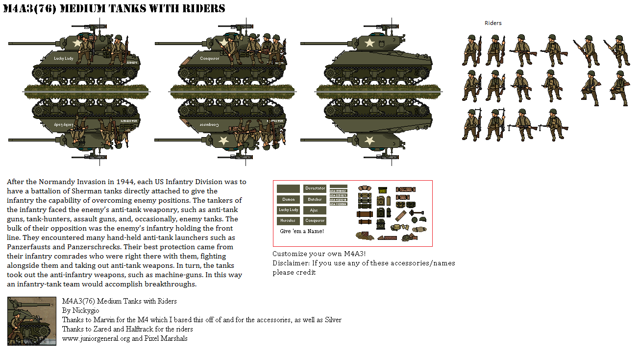M4A3(76) Medium Tanks with Riders